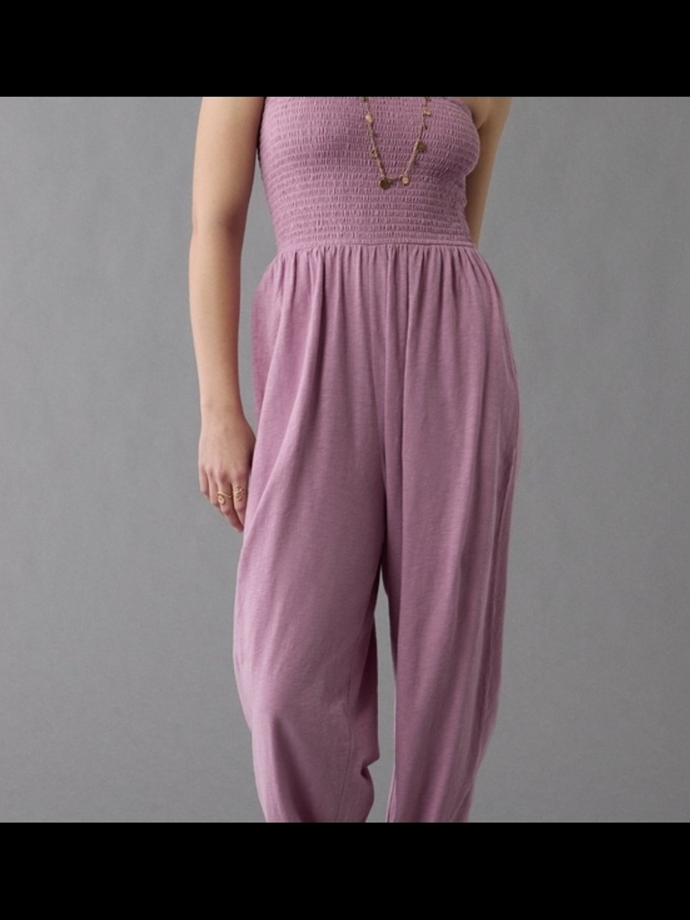 American Eagle Outfitters Sun Chaser Strapless Smocked Jumpsuit in Mauve